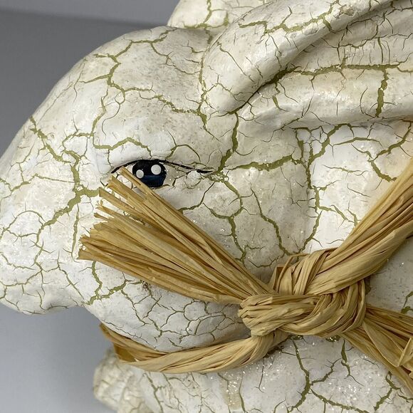 Farmhouse Easter Bunny Rabbit Figure White Antique Crackle Finish Spring Decor - Picture 9 of 12